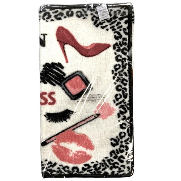 Fashion Girl Boss Animal Print Makeup Mat Rug 20 in X 32” White Pink Black Multi - Picture 3 of 16